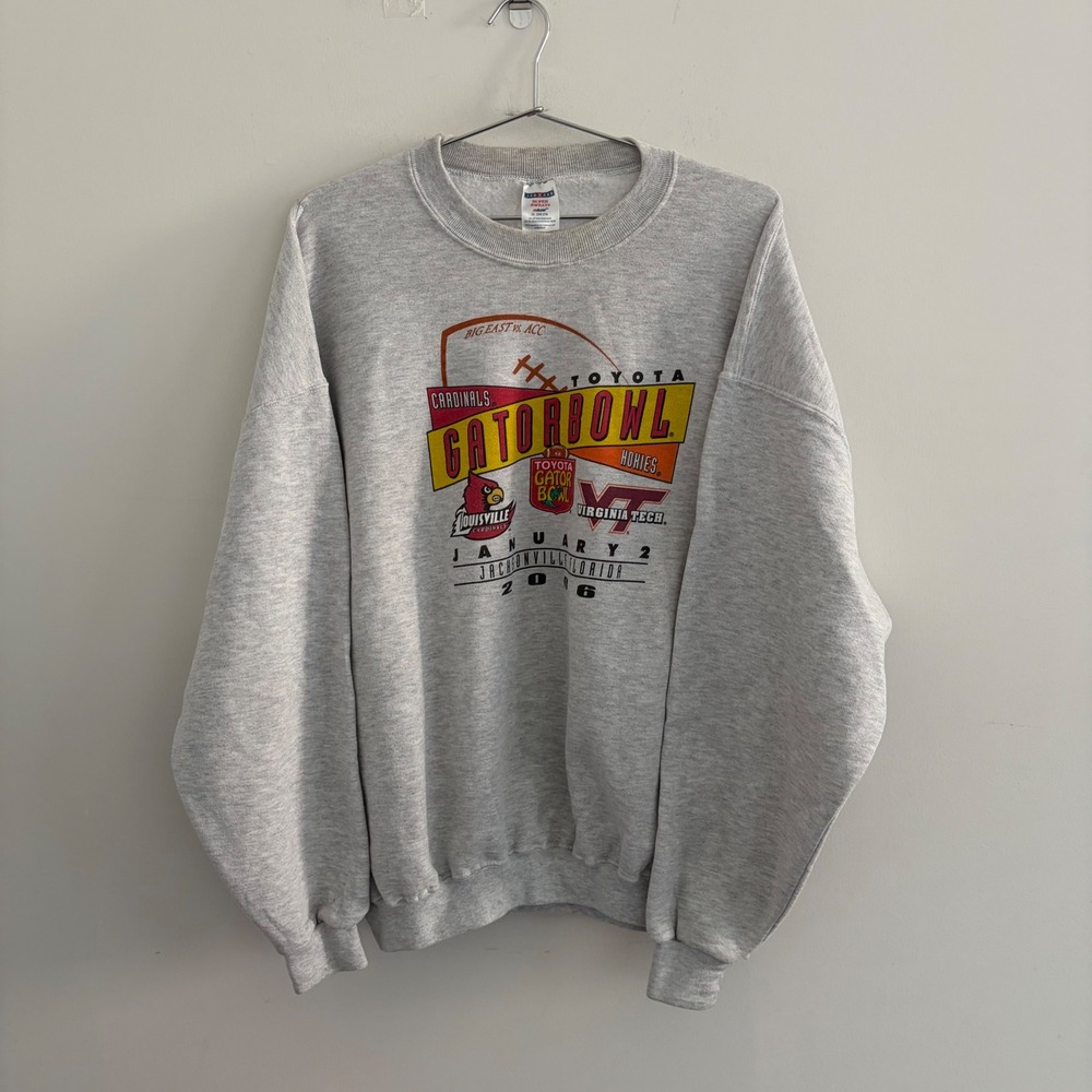 Vintage Jerzees Gator Bowl 2006 Louisville vs Virginia Tech Sweatshirt Grey 2XL